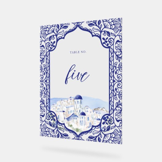 Santorini Griekenland Waterverf Landschap  Lijst Acryl Bord (Hoek)