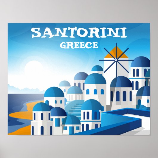 Santorini Griekenland  Waterverf Poster (Voorkant)
