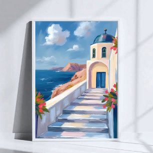 Santorini Griekenland Waterverf Reizen Poster