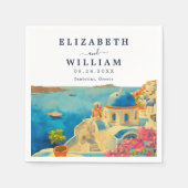 Santorini Griekenland Waterverf Skyline Bruiloft Servet (Voorkant)