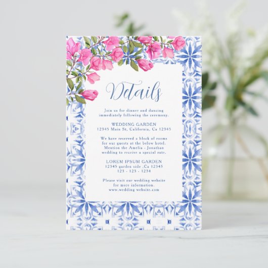 Santorini Griekenland Waterverf Trouwdetails Informatiekaartje (Staand voorkant)