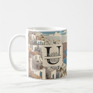 Santorini grieks eiland monogram reizen blauw koffiemok