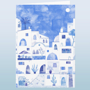 Santorini Griekse Aquarel Kunst Wenskaart Kaart