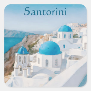 Santorini, Griekse dorp met blauwe koepels Vierkante Sticker