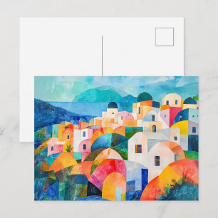 Santorini Hellings in Abstracte Kleuren Feestdagenkaart