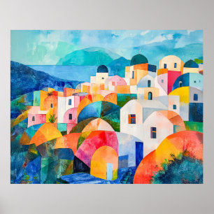 Santorini Heuvellandschap in Abstracte Kleuren Poster