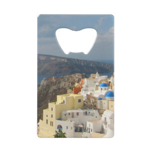 Santorini in de middag van de zon kredietkaart flessenopener