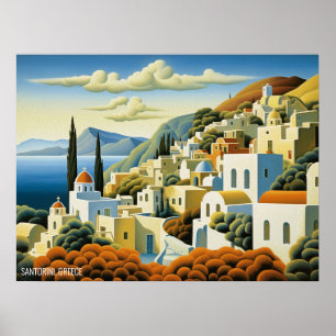 Santorini Island Olieverfschilderij Griekenland Re Poster
