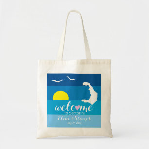 Santorini kaart, meeuwen Griekse bruiloft welkomst Tote Bag