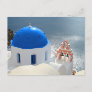 Santorini-kerk in de middag van de zon briefkaart