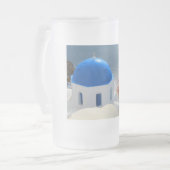 Santorini-kerk in de middag van de zon matglas bierpul (Voorkant links)