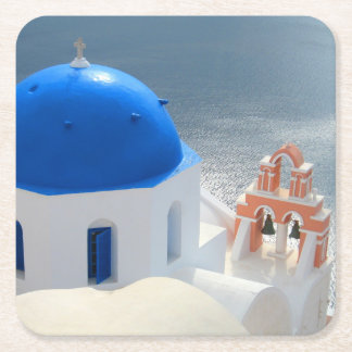 Santorini-kerk in de middag van de zon vierkante kartonnen onderzetter