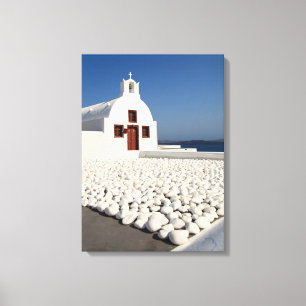 Santorini kerk met witte stenen canvas afdruk