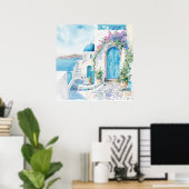 Santorini Kerk Strand Kustmuur Kunst Poster (Thuiskantoor)