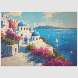 Santorini Levendige Bloemen Olieverf Decoupage Tissuepapier