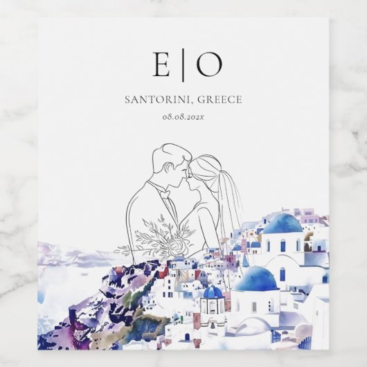 Santorini Mariage Étiquette à vin - Custom Bottle (Étiquettes simples)