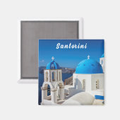 Santorini met blauwe en witte kerk magneet (Voorkant / Achterkant)