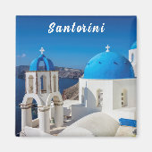 Santorini met blauwe en witte kerk magneet (Voorkant)