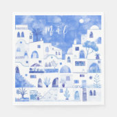 Santorini Oia Bruiloft Monogram Initiaal Servet (Voorkant)