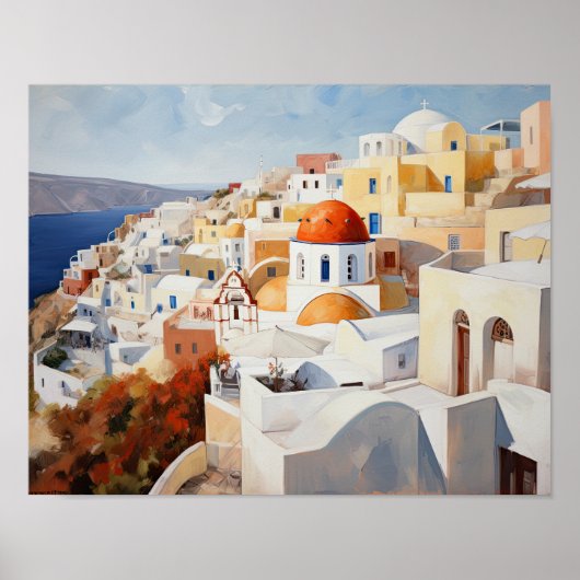 Santorini Oia Griekenland Schilderkunst Print Post (Voorkant)