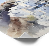 Santorini Oia Griekenland Waterverf Art Print Post (Hoek)