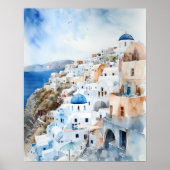 Santorini Oia Griekenland Waterverf Art Print Post (Voorkant)