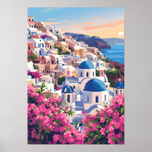 Santorini Oia Griekenland Zonsondergang Kust Muurk Poster