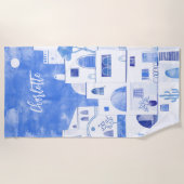 Santorini Oia Grieks eiland Waterverf gepersonalis Strandlaken (Voorkant)