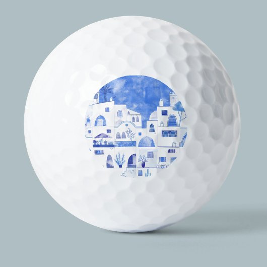Santorini Oia Waterverf Golfballen