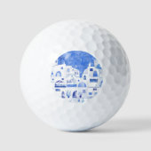 Santorini Oia Waterverf Golfballen (Voorkant)