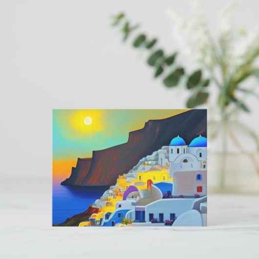 Santorini op Sunset Feestdagenkaart (Staand voorkant)