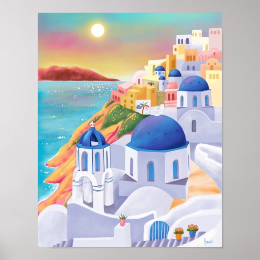 Santorini Print Griekenland Kunstdruk Europa Reize (Voorkant)