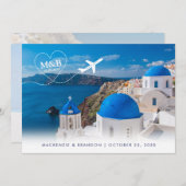 Santorini Skyline Destination Wedding Travel Theme Save The Date (Voorkant / Achterkant)