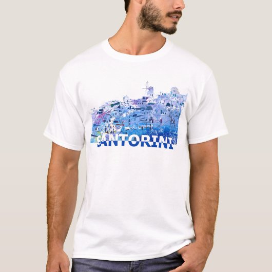 Santorini Skyline in de Schone Gesneden Stijl van  T-shirt (Voorkant)