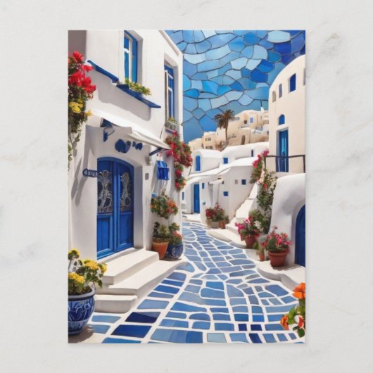 Santorini Street, Griekenland, Grieks dorp Mozaïek Briefkaart (Voorkant)