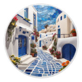 Santorini Street, Griekenland, Grieks dorp Mozaïek Keramische Knop (Voorkant)