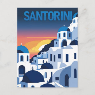 Santorini Sunset Blue Domes Briefkaart