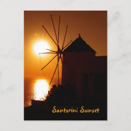 Santorini Sunset with text - Windmill in Oia - Briefkaart