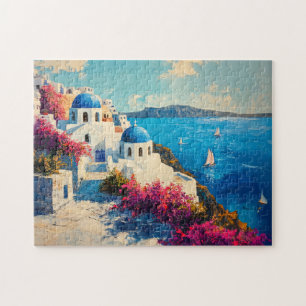 Santorini Vibrant Flowers Digitale olieverfschilde Legpuzzel