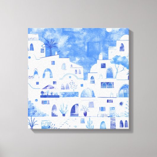 Santorini Watercolor Canvas Afdruk (Voorkant)