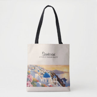 Santorini Watercolor Tote Tas - Timeless Beauty