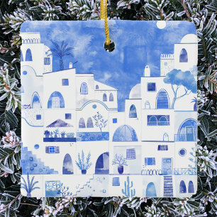 Santorini Waterverf Ceramic Ornament