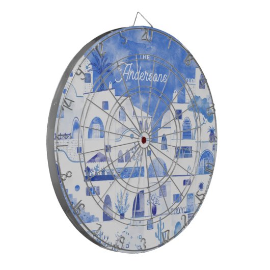 Santorini Waterverf Gepersonaliseerd Dartbord (Voorkant Links)