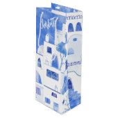 Santorini Waterverf Gepersonaliseerd Wijn Cadeautas (Voorkant Gekanteld)