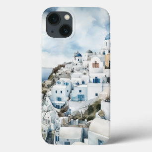 Santorini Waterverf Griekenland iPhone 13 Hoesje