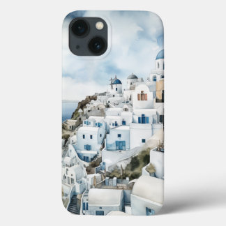 Santorini Waterverf Griekenland iPhone 13 Hoesje