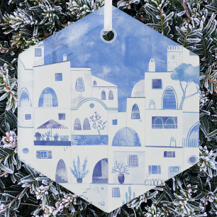 Santorini Waterverf Griekenland Glas Ornament