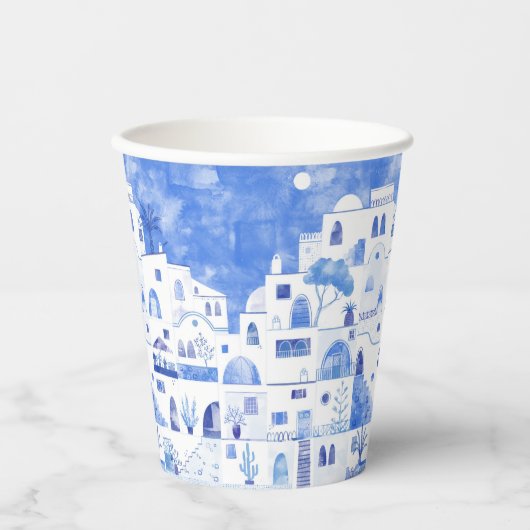 Santorini Waterverf Griekenland Papieren Bekers (Voorkant)