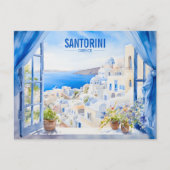 Santorini Waterverf Schilderen Griekenland Reizen Briefkaart (Voorkant)