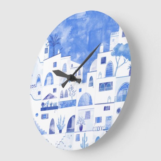 Santorini Waterverf Townscape Grote Klok (Hoek)